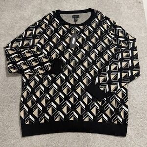 Shaquille O'Neal XLG Sweater Mens 5XLT Black Beige Geometric Crewneck Pullover